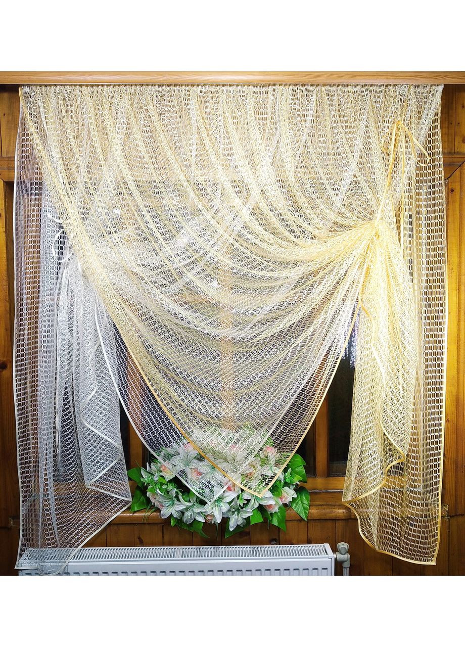 Занавеска готова короткая Дина абрикос+молочная No Brand (372134039)