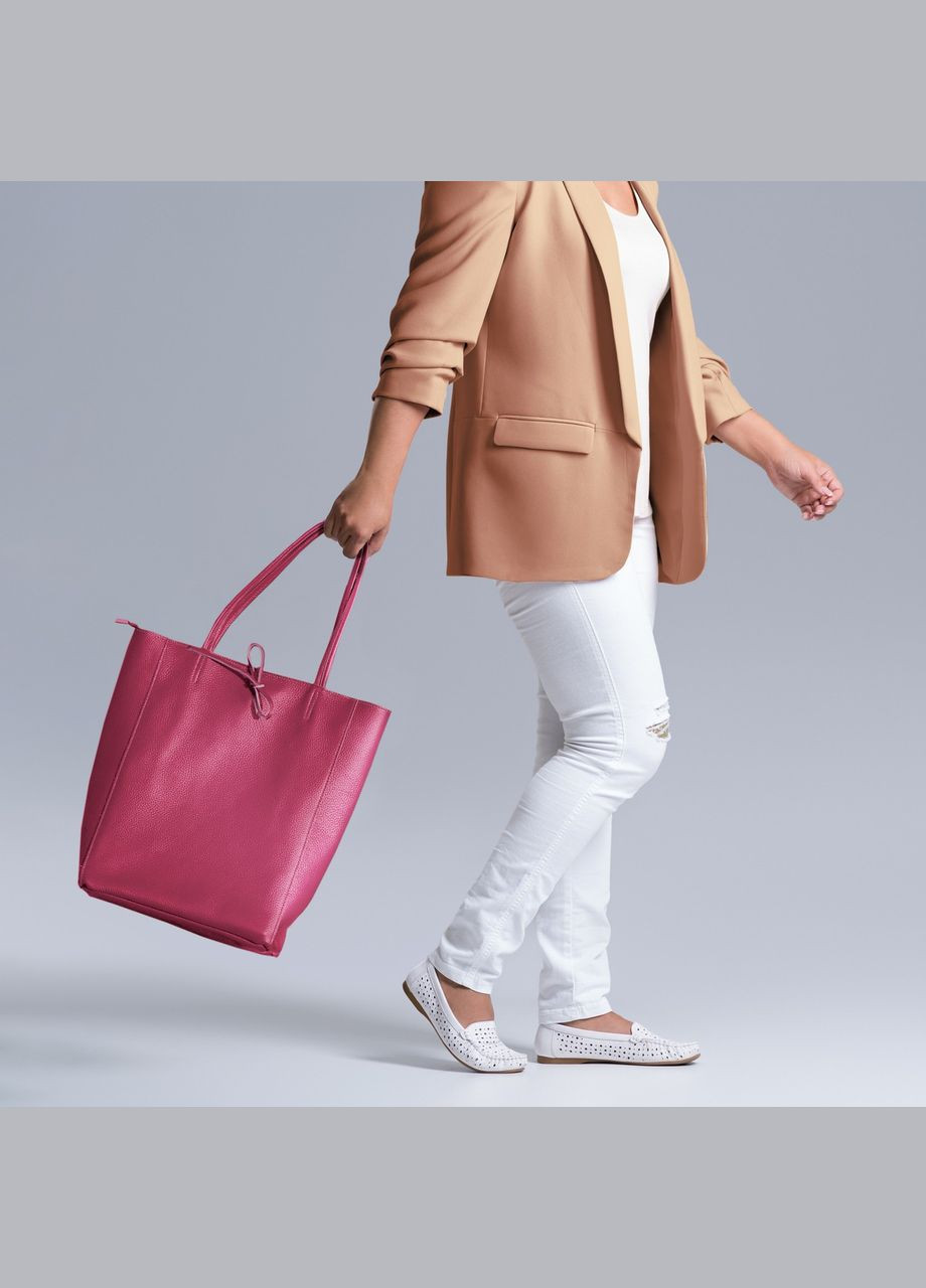 Шопер Фуксія - Італійська жіноча м’яка сумка-шопер із натуральної шкіри без підкладки на блискавці з внутрішньою кишенею TAKEASY (350612617)