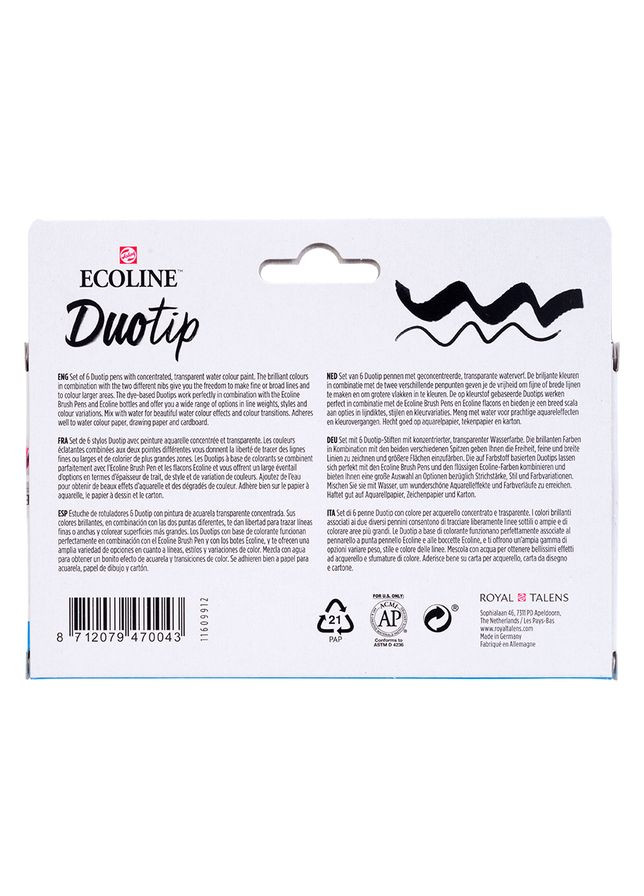 Набор маркеров акварельных двухсторонних ECOLINE DUO TIP BOTANIC 6шт Royal Talens (362581909)