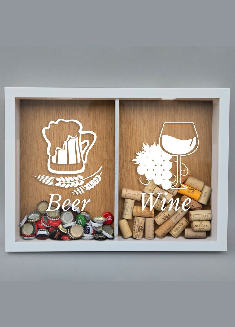 Двойная рамка копилка "Beer, Wine" для пробок (BDDOUBLE-07) white-brown BeriDari (293509117)