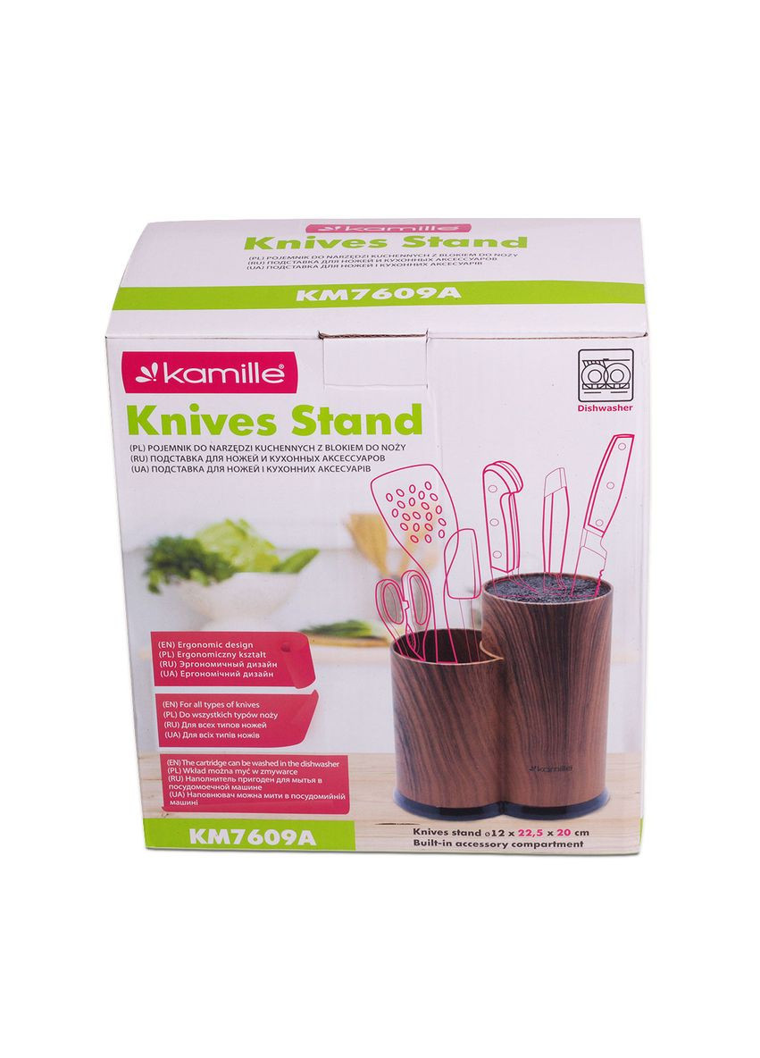 Підставка для ножів і кухонного приладдя з наповнювачем 22 см Коричнева Kamille (303209504)