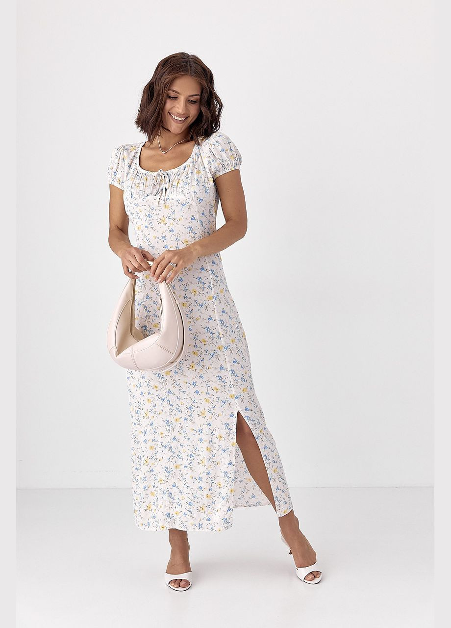 Блакитна відвертий сукня з коротким рукавом у квітку - блакитний колір Lurex