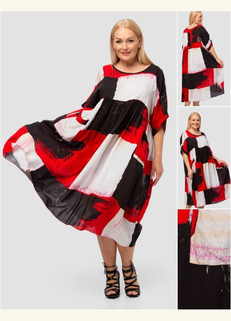 Червона сукня кльош Saimeiqi з абстрактним візерунком