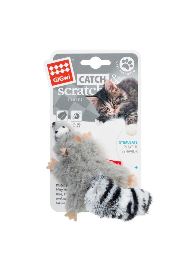Іграшка для котів Єнот з котячою м'ятою GiGwi Catch&scratch, штучне хутро, котяча м'ята, 8 см No Brand (363199152)
