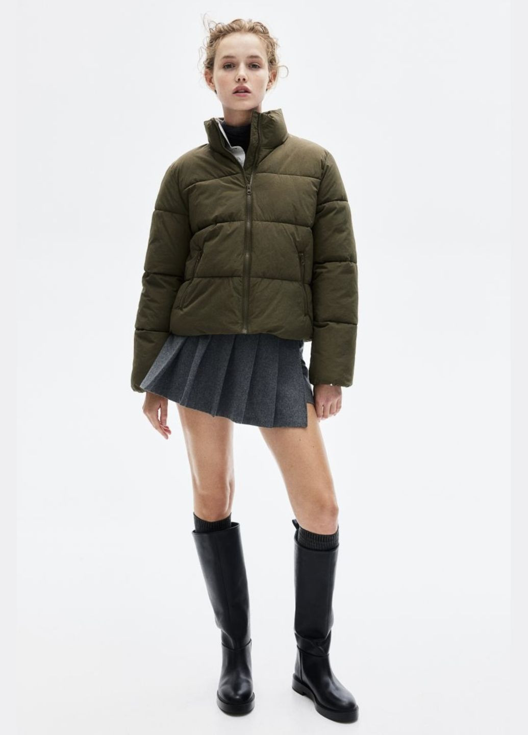 Оливковая (хаки) зимняя зимняя куртка H&M PUFFER