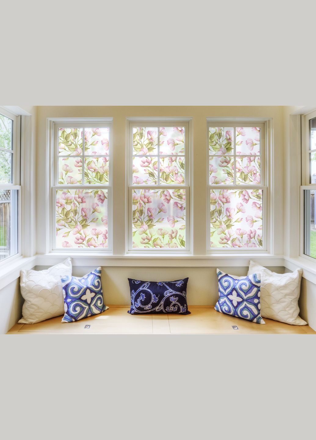 Вітражна плівка на вікна і дзеркала Рожеві квіти самоклейка на скло двері душову кабіну шафи купе 1 метр погонний Zatarga (324218683)