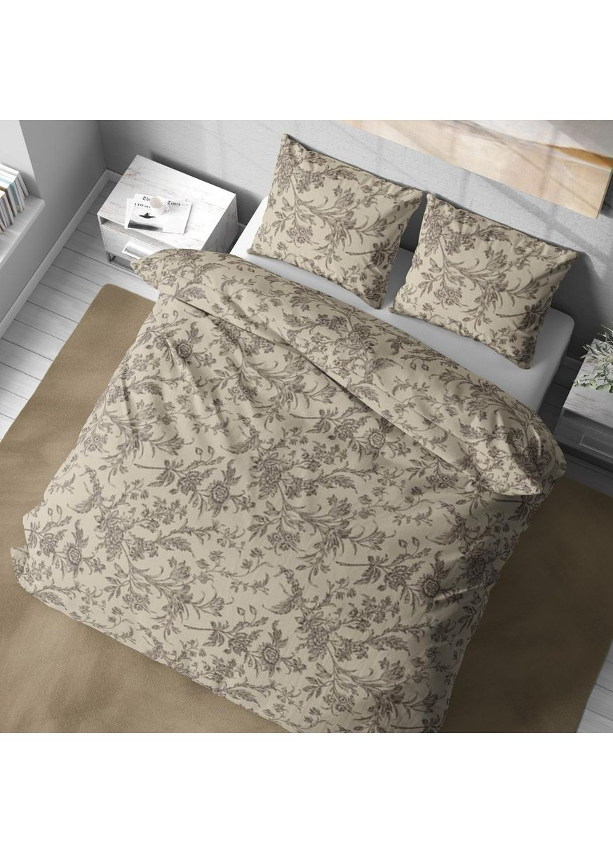 Постельное белье, Полисатин, Бежево-Белый, Полутораспальный P-0166 Lelit (362267570)