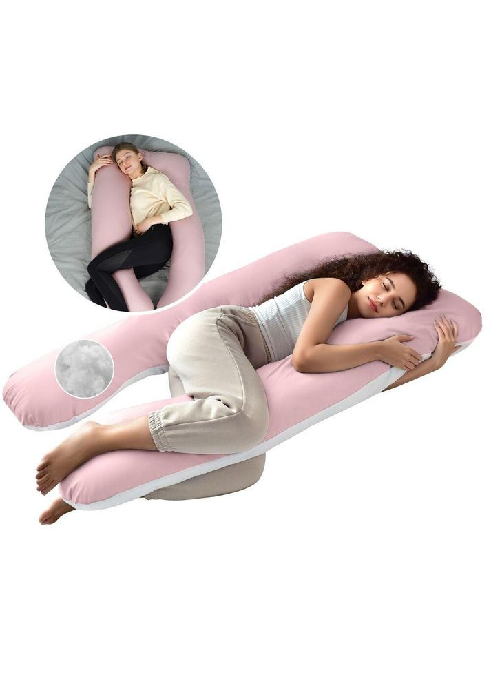 Подушка для сну та відпочинку, для вагітних П-форма ТМ 140х75х20 см з наволочкою на блискавці пудра/св.сіра IDEIA (289552719)