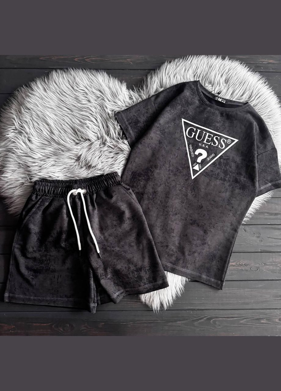 Сірий літній костюм "guess" варенка оверсайз з шортами No Brand оверсайз