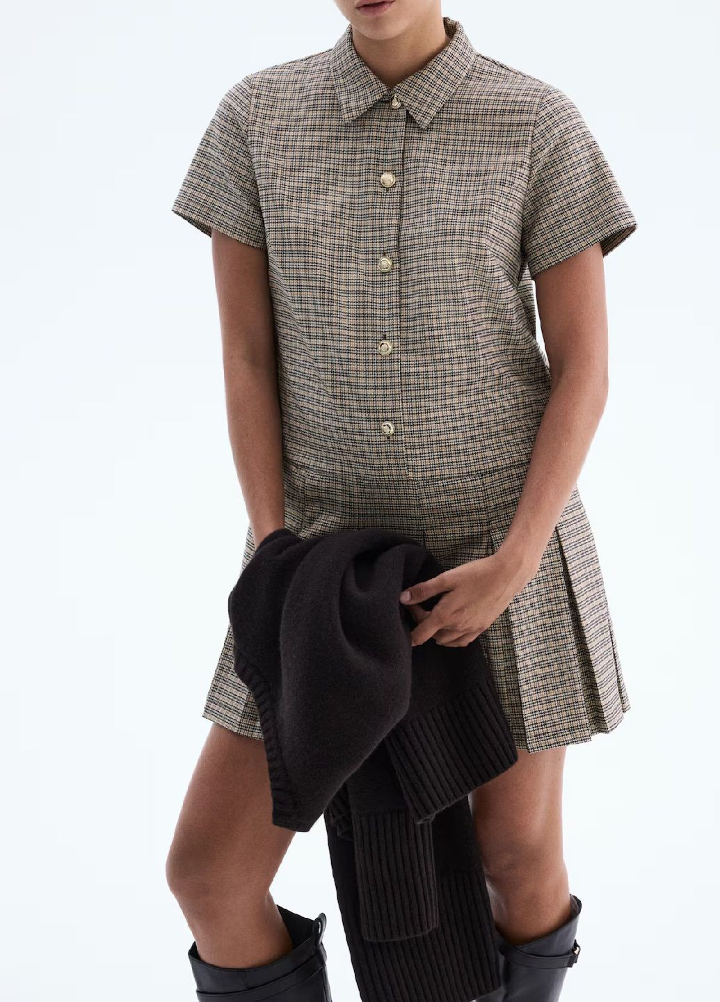 Черное деловое платье H&M с узором пье-де-пуль «гусиная лапка»