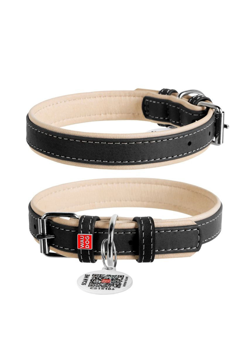 Ошейник для собак кожаный Soft с QR паспортом, Ш 20 мм, Дл 30-39 см черный WAUDOG (332880988)