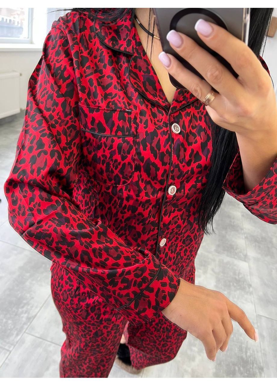 Червона всесезон жіноча піжама сорочка + брюки No Brand
