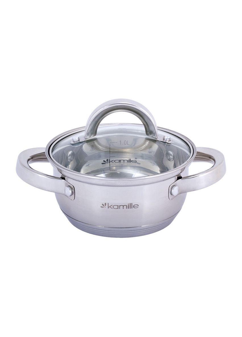 Кастрюля с крышкой 1л из нержавеющей стали для приготовления пищи для индукции и газа KM-5614S Kamille (371898226)