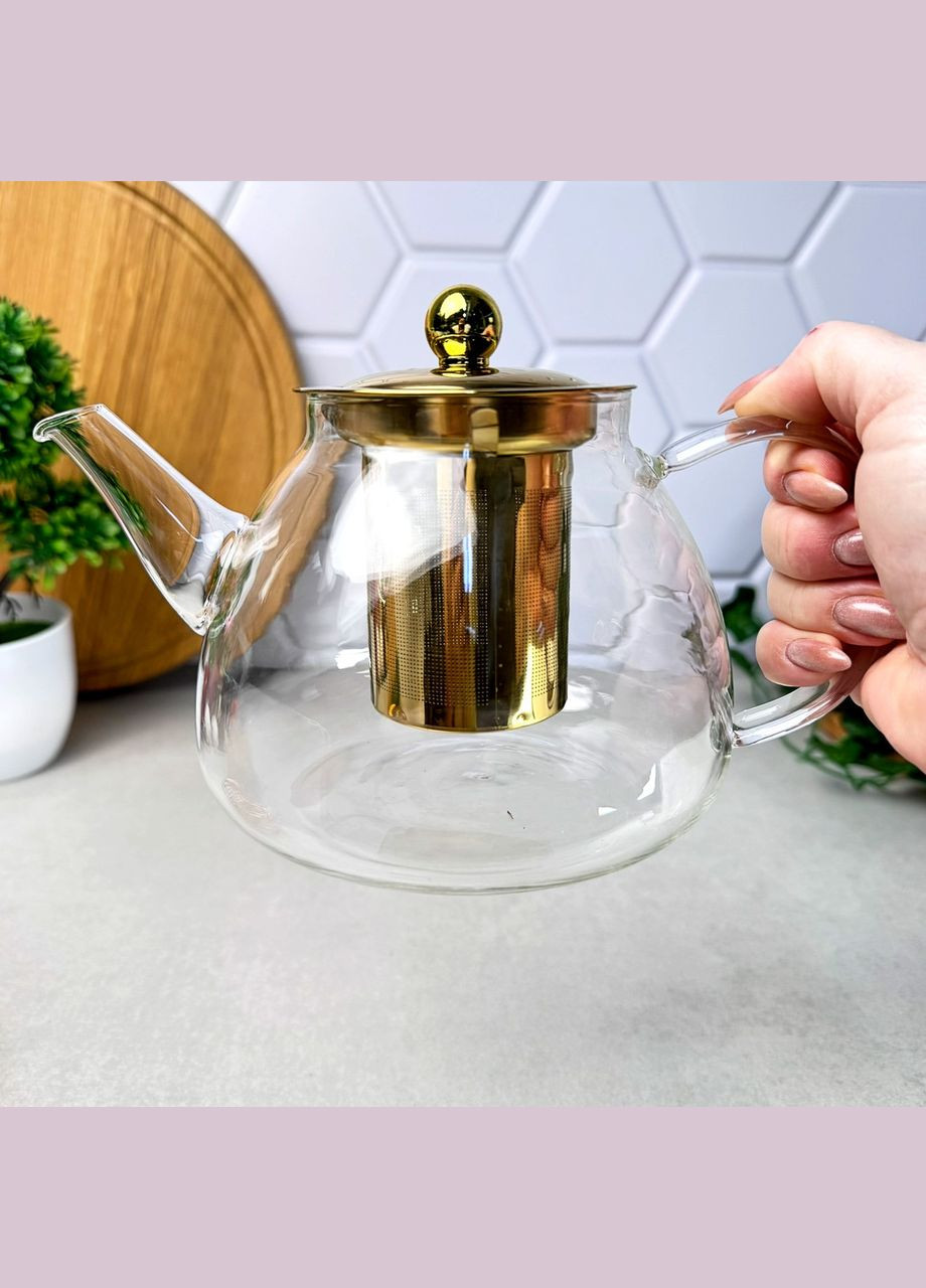 Скляний чайник 1 л на золотистій підставці для підігріву Dammann Золото No Brand (315436516)