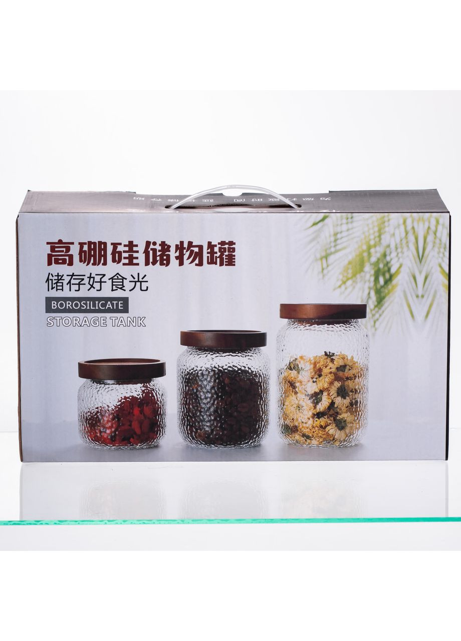 Набір скляних банок для сипучих продуктів 3 штуки 400 600 800 мл контейнери для круп та спецій з бамбуковими кришками Yiwu (370432303)