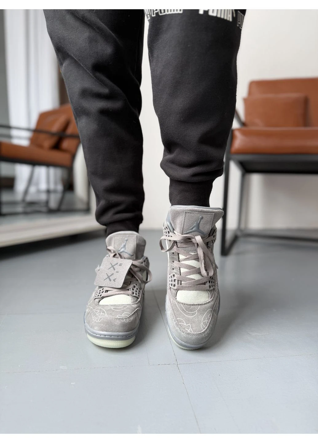 Серые летние кроссовки nike 4 retro kaws grey найк аир ретро No Brand
