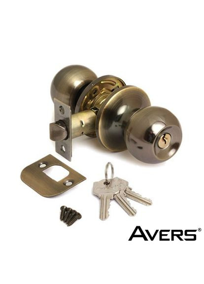 Ручка дверная круглая с защелкой KEDR D672ET с ключом (золото) Avers (361150470)