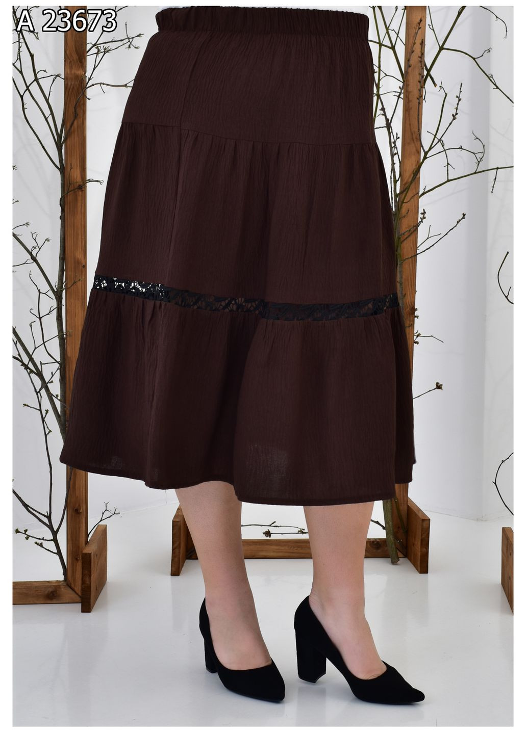 Коричневая повседневная однотонная женская летняя юбка большого размера SK