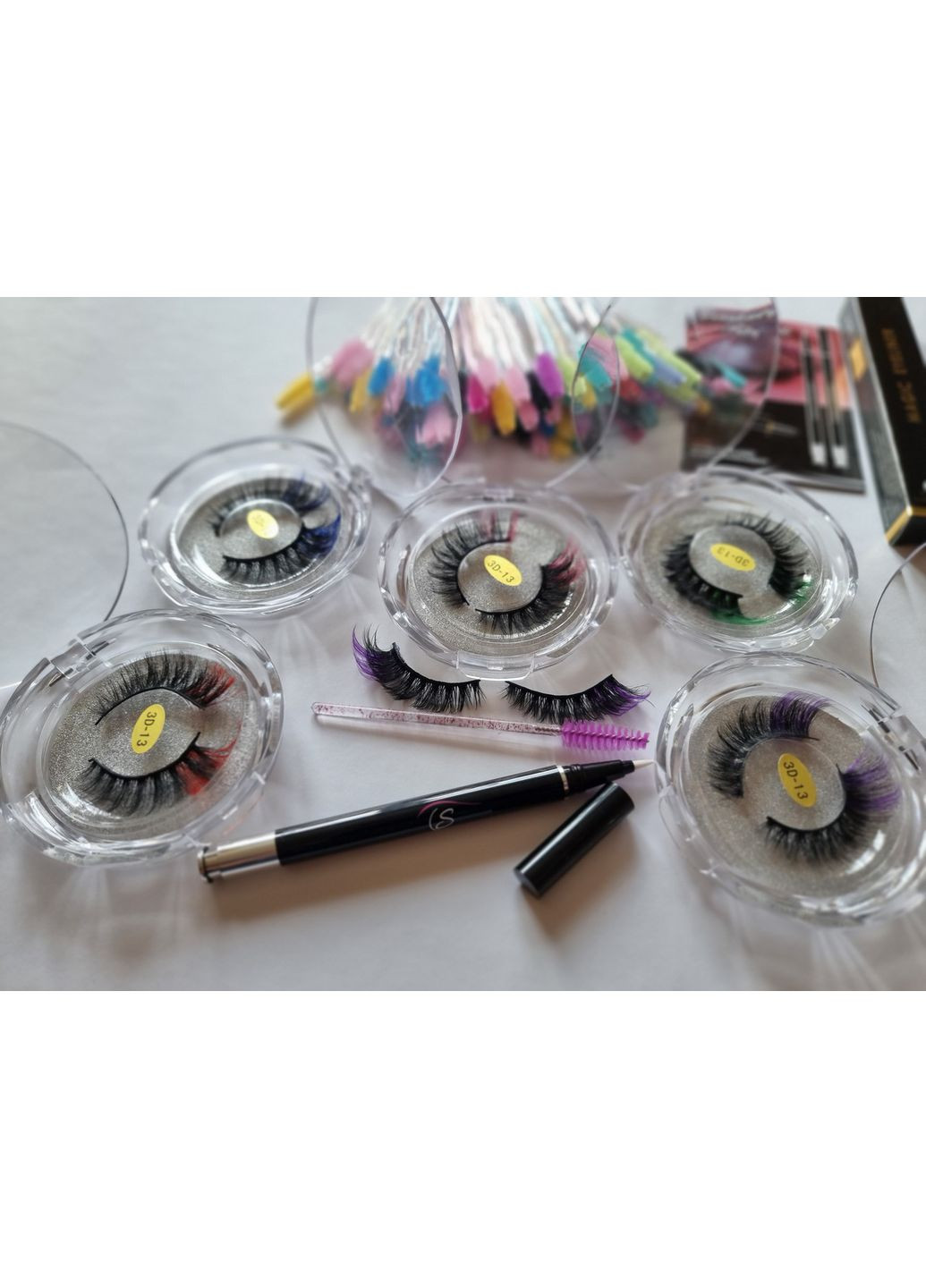 Набір Оригінал Кольорові базаторазові вії 1 пара Лисички + Маркер для надягання Magnetic Lashes (366668562)