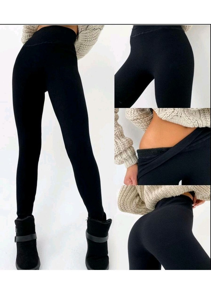 Жіночі лосіни на хутрі безшовні чорного кольору No Brand (364976184)