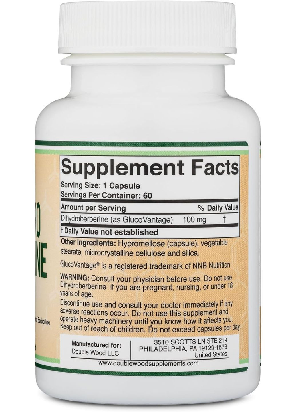 Дигидроберберин Dihydroberberine 100 mg 60 capsules Double Wood Supplements (291166668)