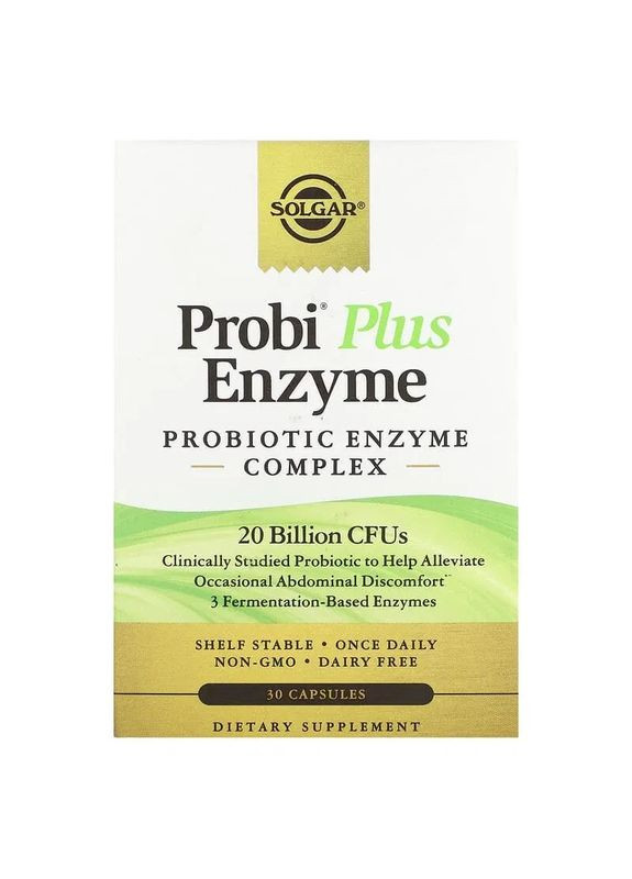 Пробіотики плюс ферменти, Probi Plus Enzyme,, комплекс, 20 млрд КУО, 30 капсул Solgar (361114915)