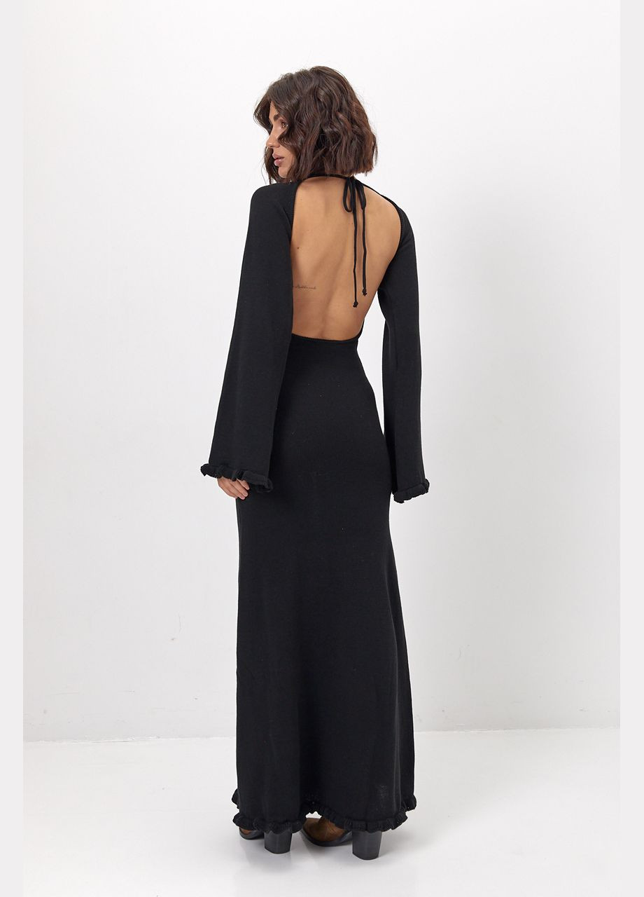 Черное кэжуал, праздничный, коктейльное, вечернее элегантное вязаное платье с вырезом на спине No Brand