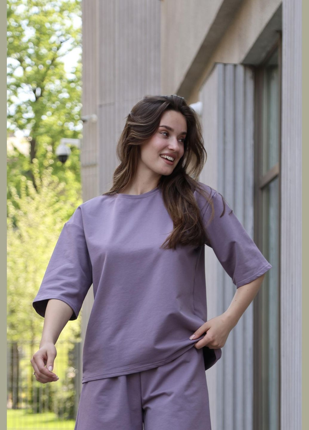 Комплект жіночий "Maya" футболка + шорти темно-фіолетові No Brand (331871031)