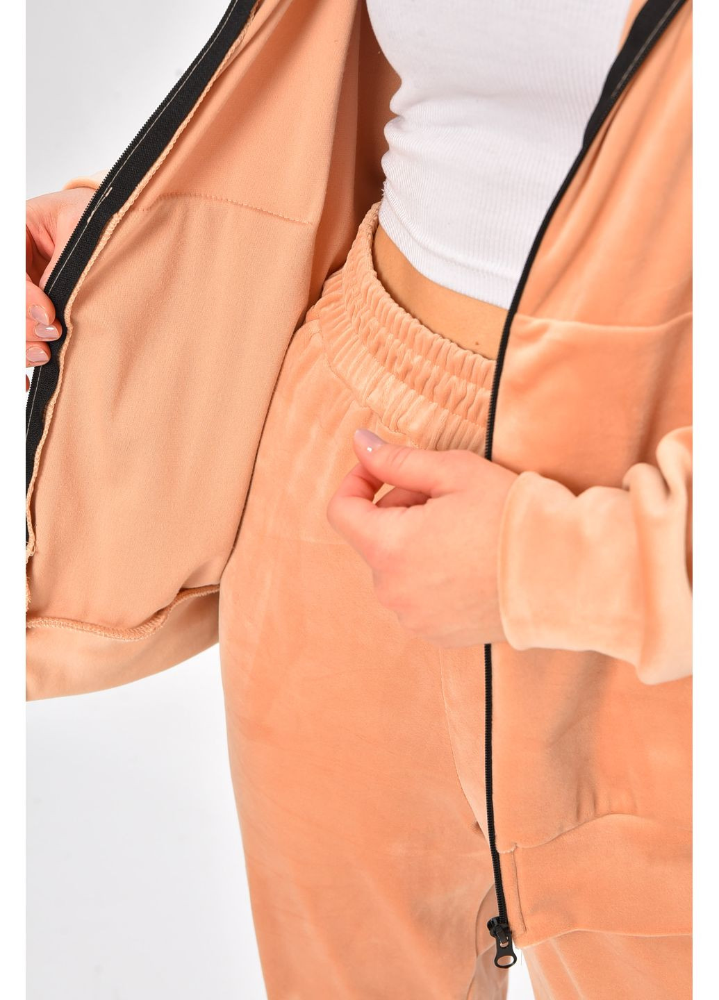 Спортивный костюм женский полубатальный светло-розового цвета Let's Shop (365589423)