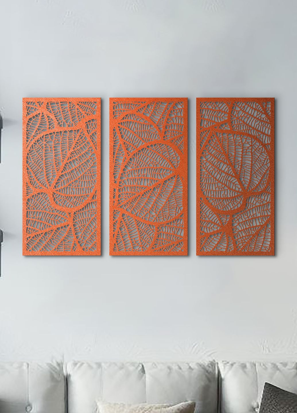 Картина лофт, настенный декор для дома "Листочки картина с трех частей", декоративное панно 35х55 см Woodyard (292112097)