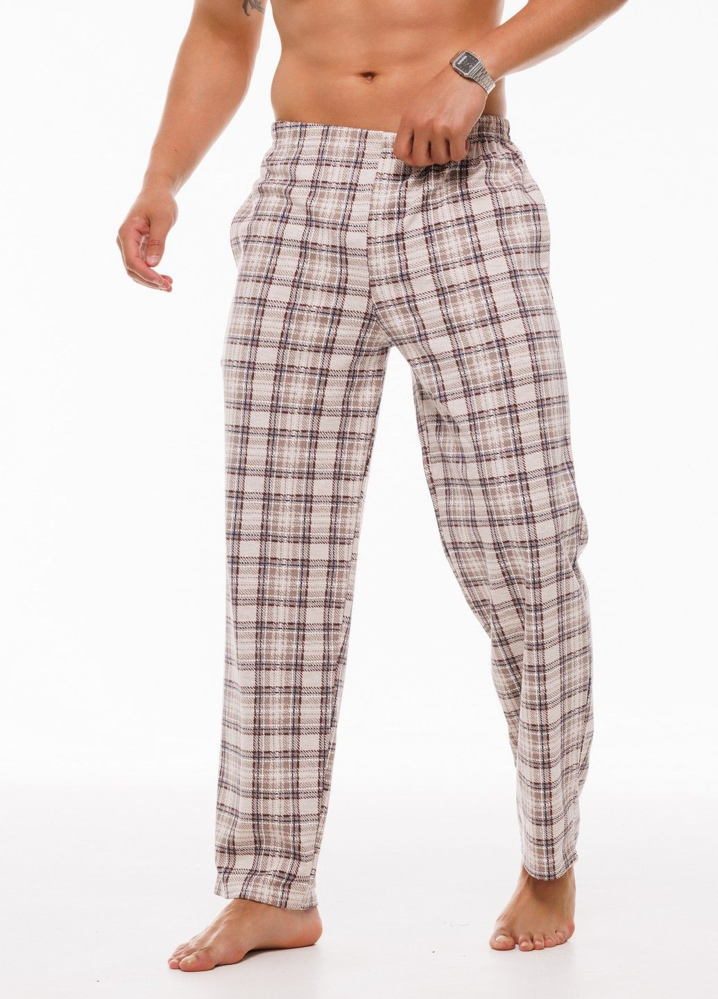 Домашні штани чоловічі L бежева клітинка (9515143280331) Наталюкс 95-1514 (332214029)