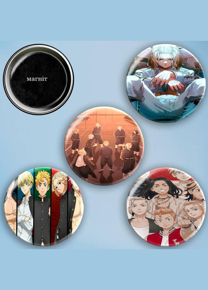 Фотомагніти 4 шт круглі магніти набір Токійські месники 56 мм #0162 чорний No Brand (309154431)