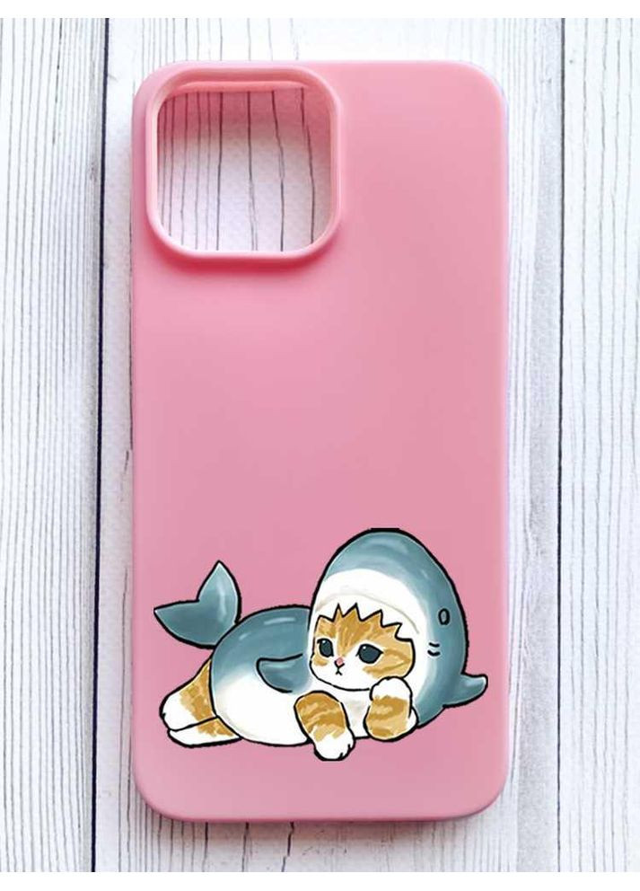 Матовий рожевий чохол на iPhone 16 Pro Max Котик акула (принт 355) Creative (356124501)