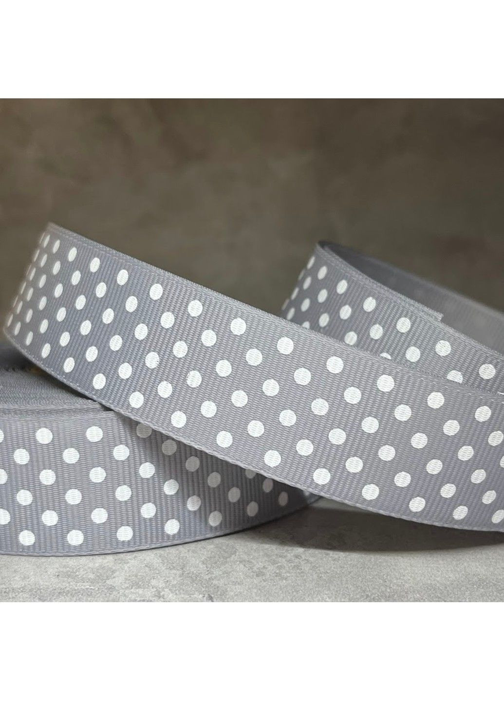 Репсова стрічка 2,5 см, у горох, колір - сірий, арт 017638, 1 метр No Brand (316472727)
