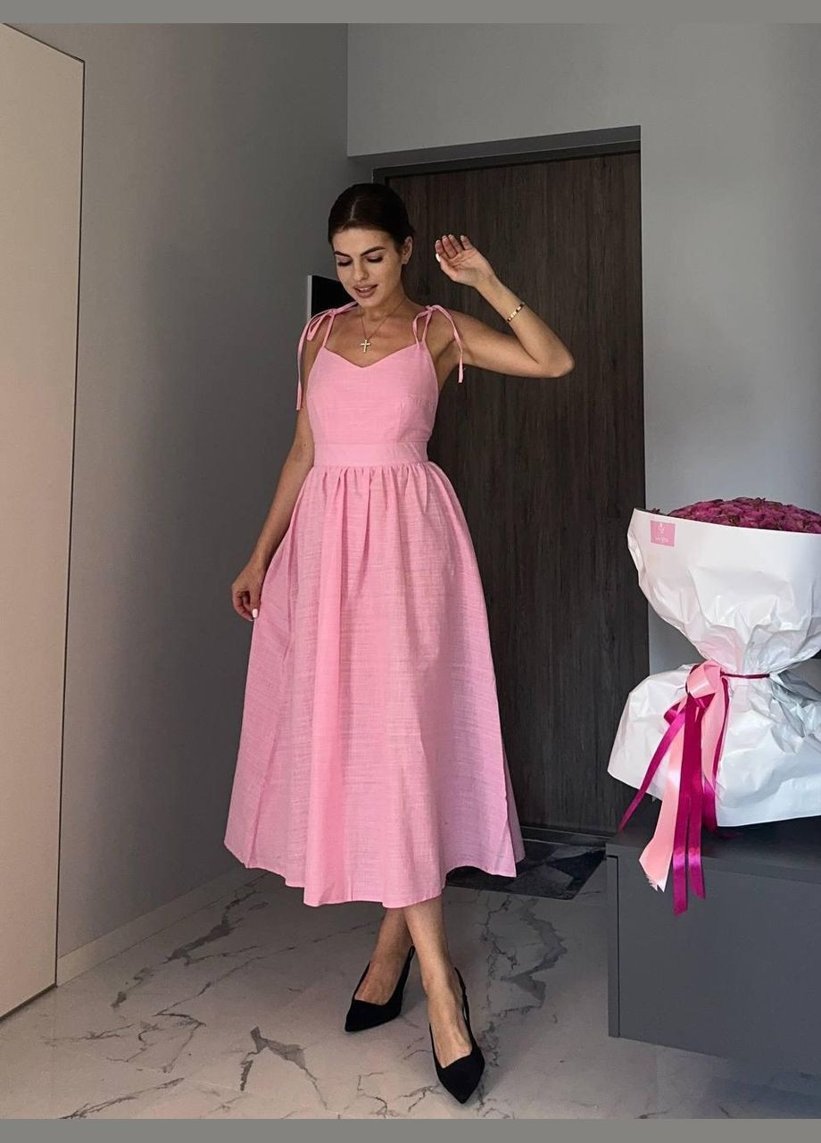 Рожева повсякденний сукня жіноча - довжина максі, однотон, на брителях JUGO однотонна
