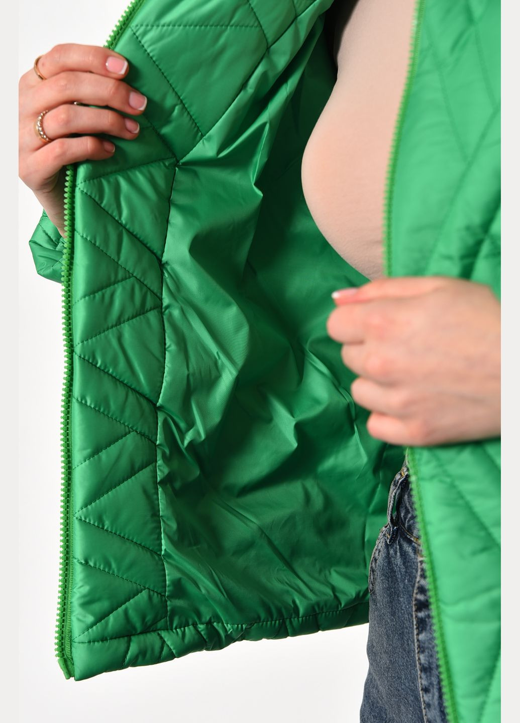 Зеленая демисезонная куртка женская демисезонная зеленого цвета Let's Shop