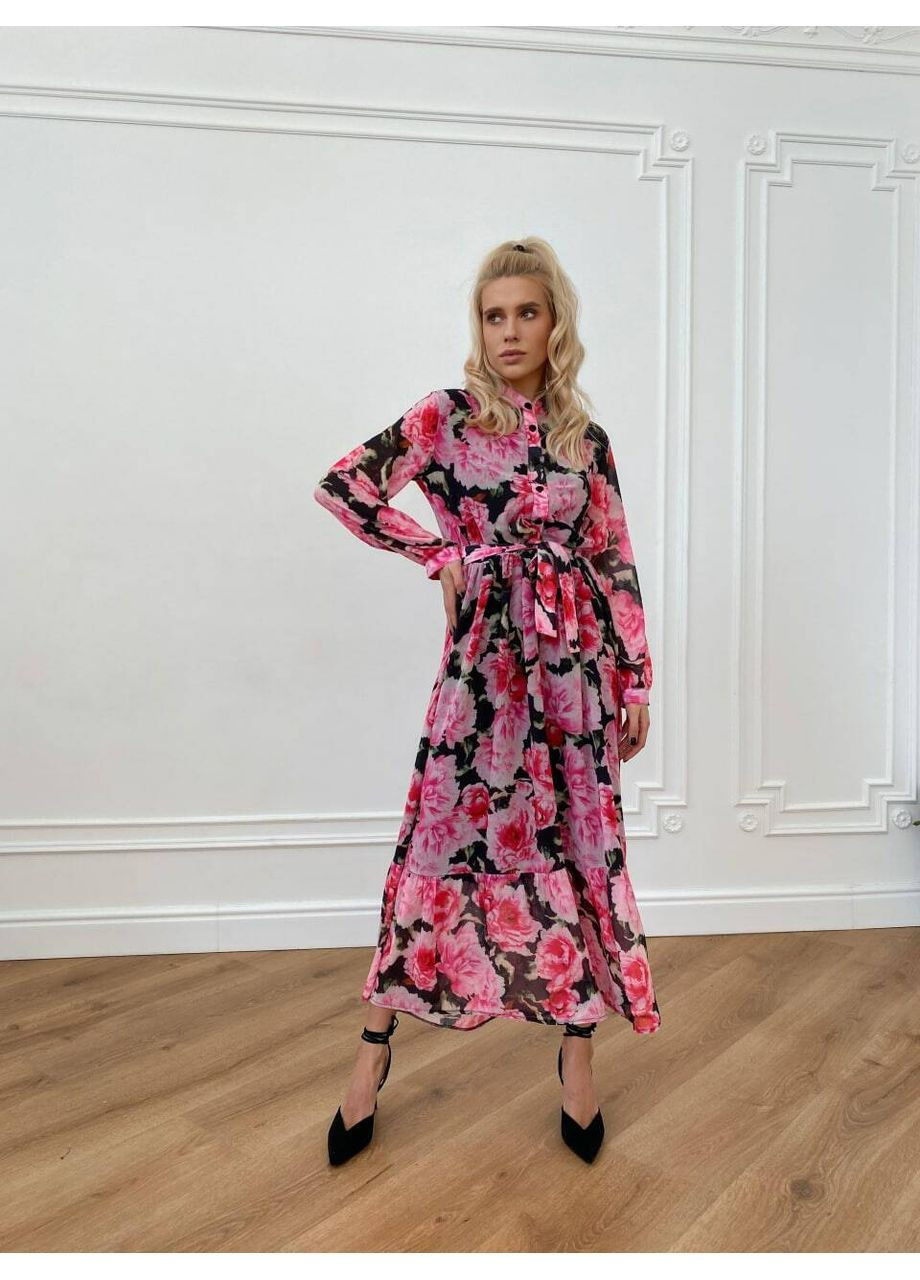 Чорна сукня ельза колір чорний (великий півонія) milirud