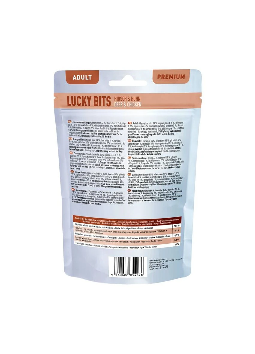 Натуральные лакомства из мяса Курицы и Оленины Lucky Bits для взрослых собак 100 г Chewies (387654950)