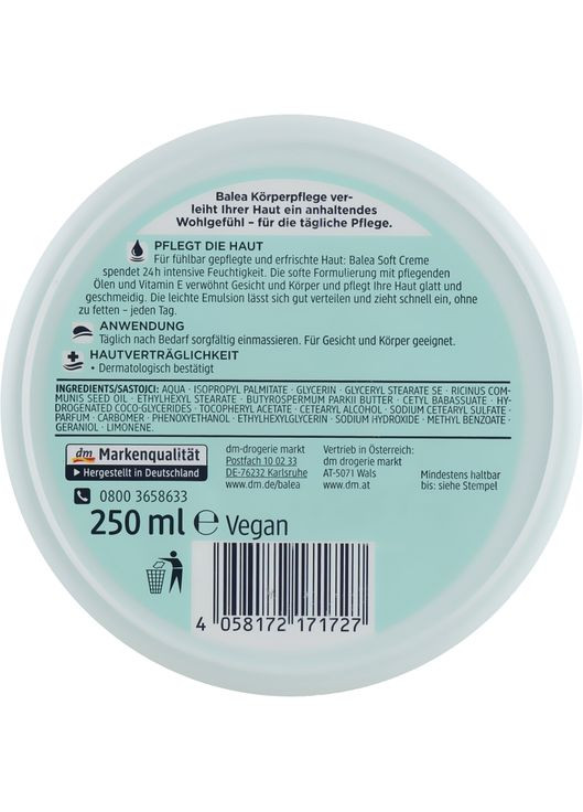Крем для тела смягчающий Soft Creme 250ml (791026-27511) Balea (368649645)