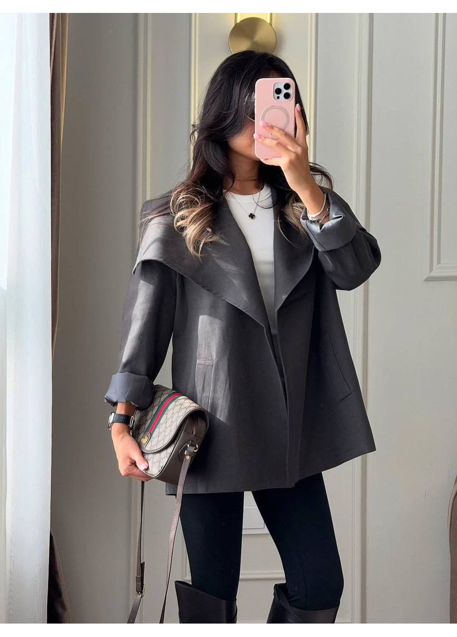 Женский укороченный тренч с поясом Україна тренчкот без застежки демисезон (361856368)