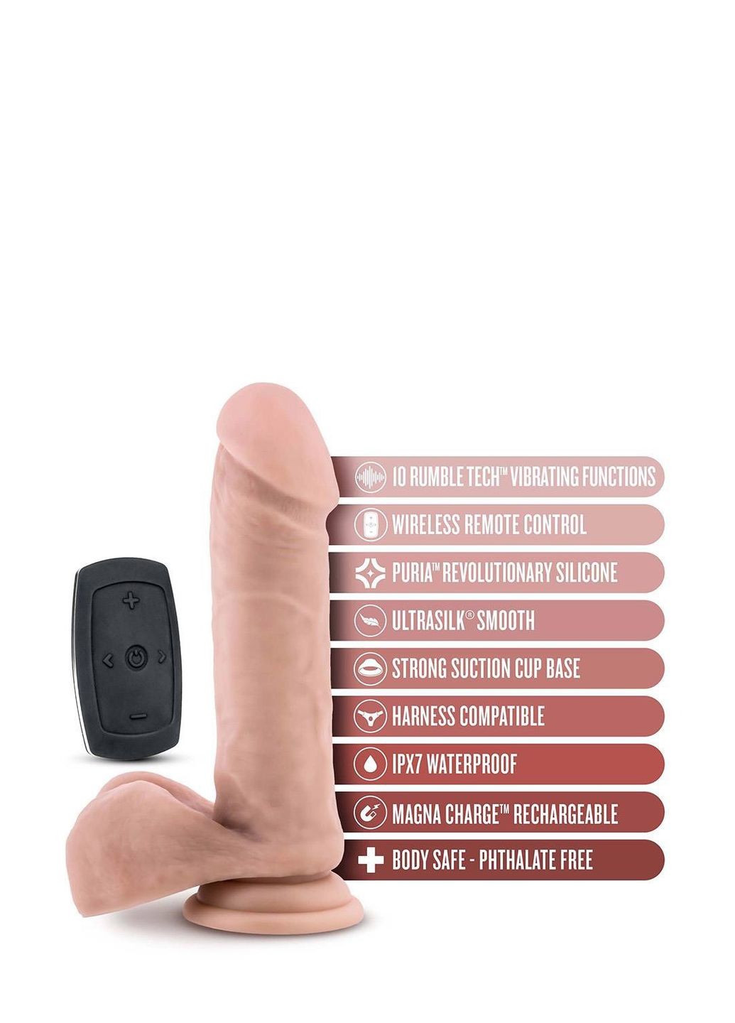 Вібратор реалістичний із мошонкою на присосці Dr. Skin Dr Beckham, з пультом, бежевий Blush (298576204)