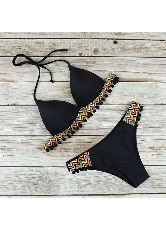 Черный летний черный раздельный модный купальник на завязке. раздельный женский купальник из высококачественного эластана, устойчивого к хлору. China