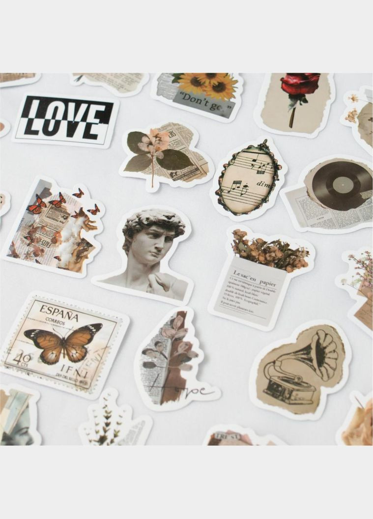 Комплект вінтажних стікерів 20 штучек матові наліпки мистецтво декор для скрапбукінгу колажні естетичний арт стиль ретро класика No Brand (347317434)