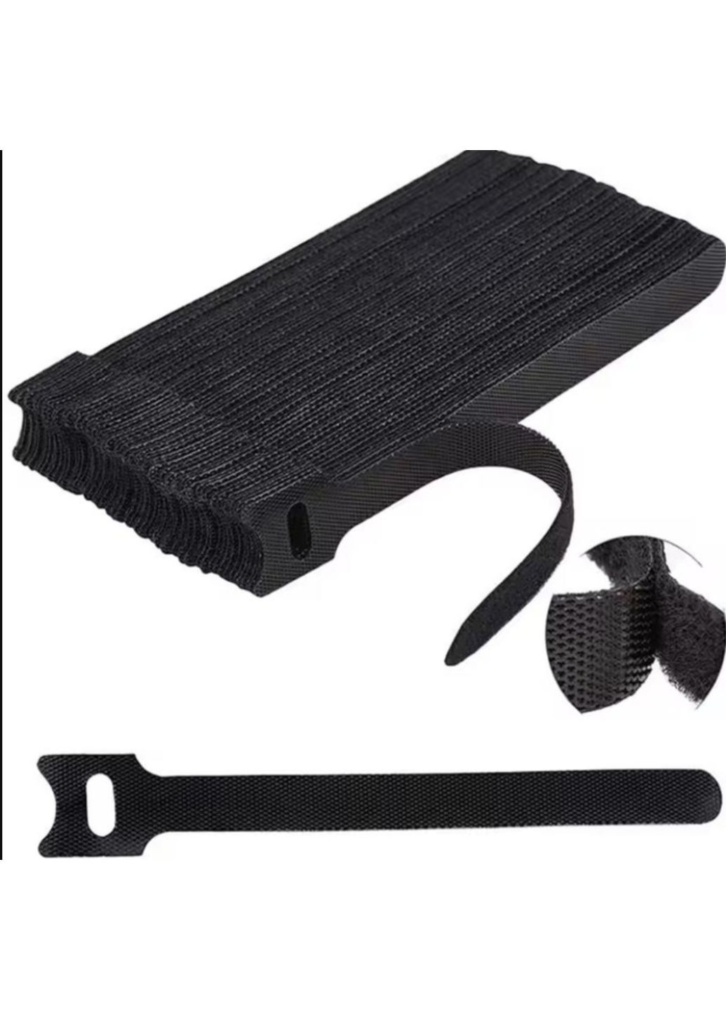 Органайзер кабеля стяжка липучка хомут фиксатор для проводов стрепы 50 штук многоразовые Черный Lencent (340276281)