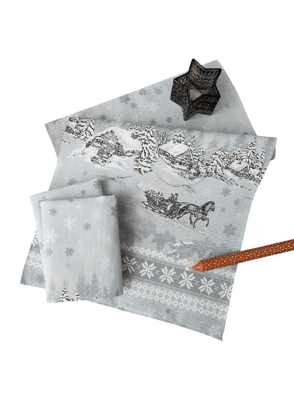 Набор комплект праздничных новогодних хлопковых полотенец салфеток для кухни 5 штук 35х75 см (478751-Prob) Сочельник Unbranded новогодний комбинированный