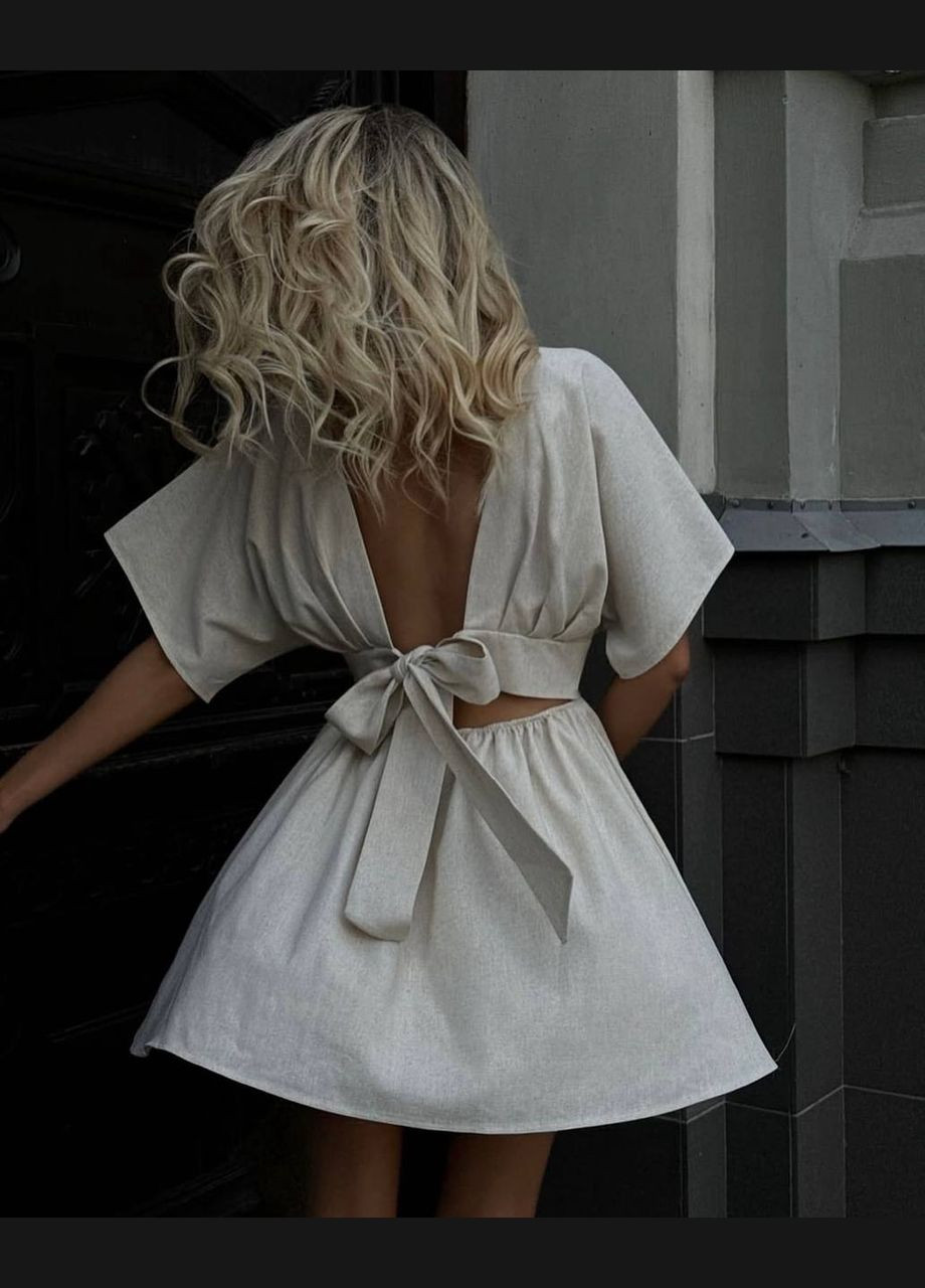 Бежева літня бежева сукня з відкритою спиною з турецького натурального льону No Brand однотонна