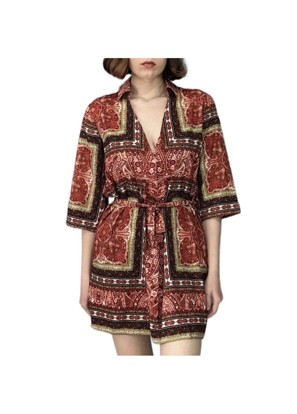 Коричневое платье-туника весенне-летнее SHEIN