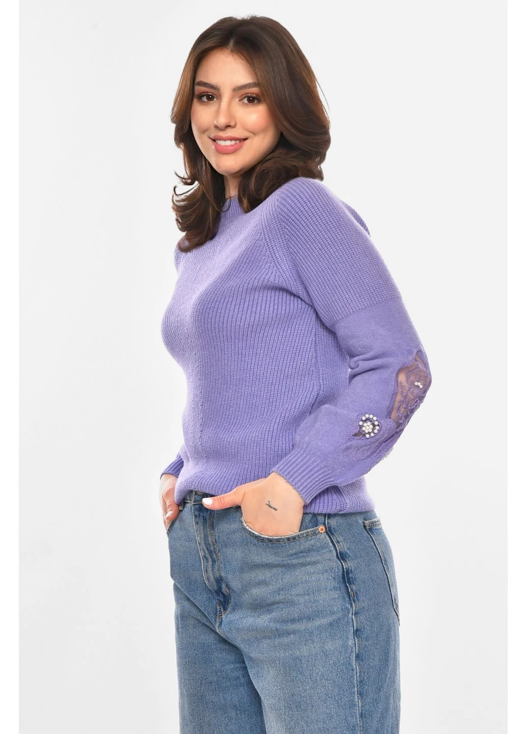 Кофта женская однотонная сиреневого цвета Let's Shop (390186824)