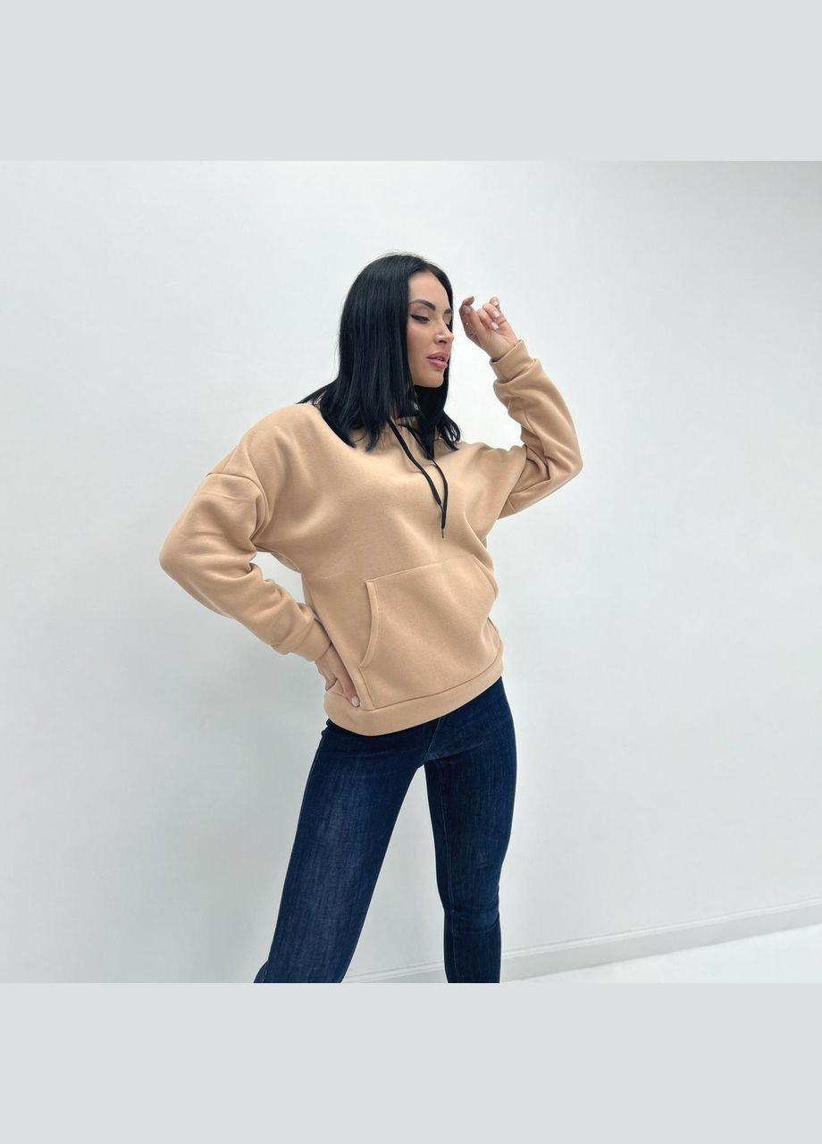 Бежевый демисезонный однотонный батник с капюшоном Fashion Girl