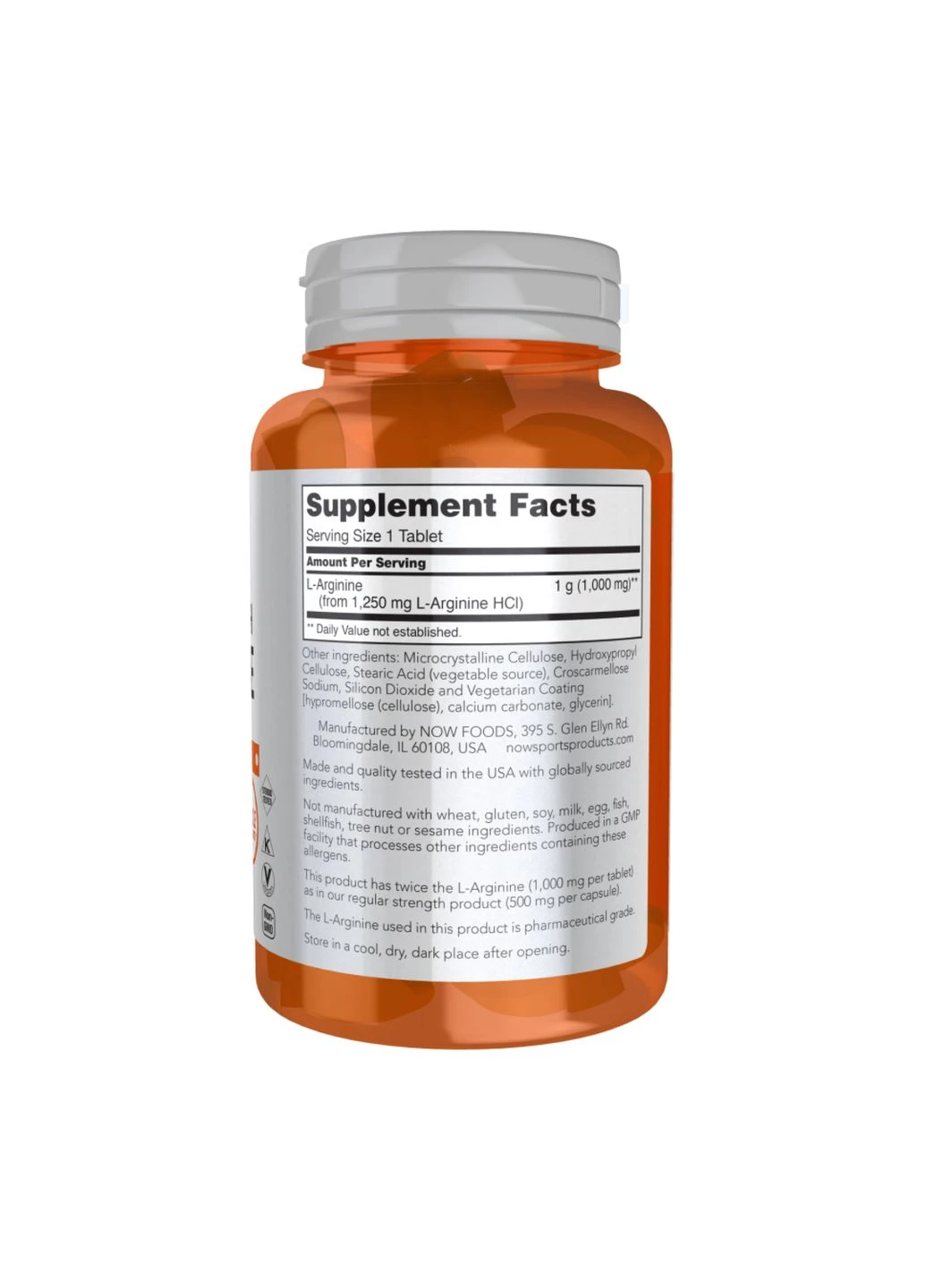 Arginine 1000mg - 60 tabs (Пошкоджена банка) Now Foods (390508100)